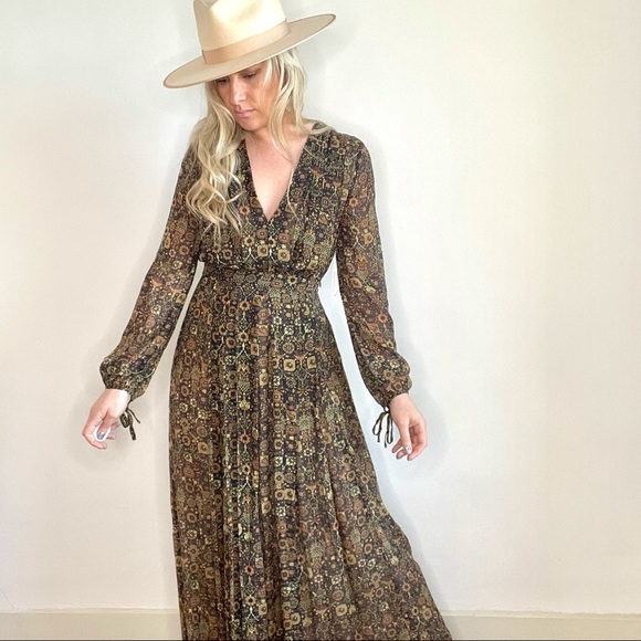Ronny Kobo Brown Tan Black, Long Sleeve Maxi Dress - Picture 2 of 16
